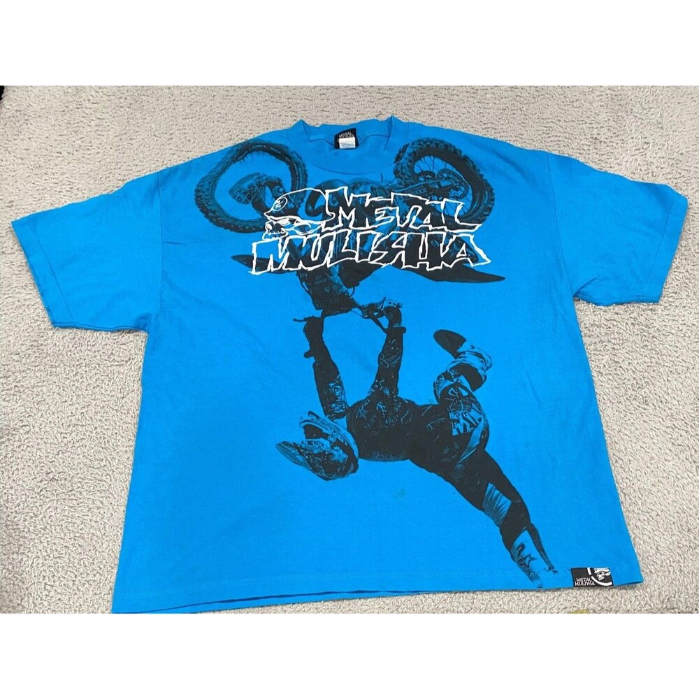 Metal Mulisha Shirt Mens 2XL Blue Motocross Rider Skull Graphic Streetwear Tee